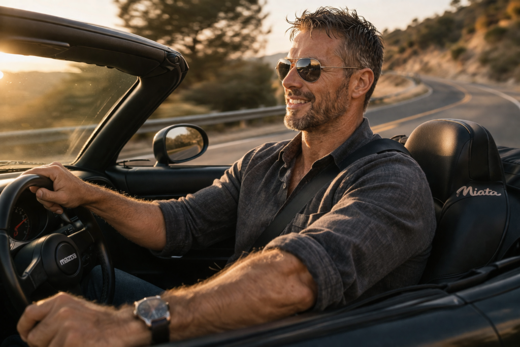 Man sitting in the driver's seat of a car
